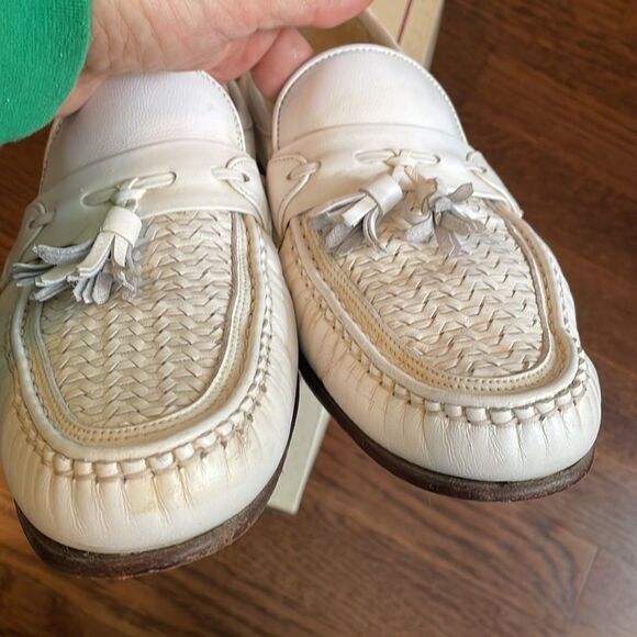 E.T. Wright Woven Vamp white‎ leather slip on loafers with tassels main image 5